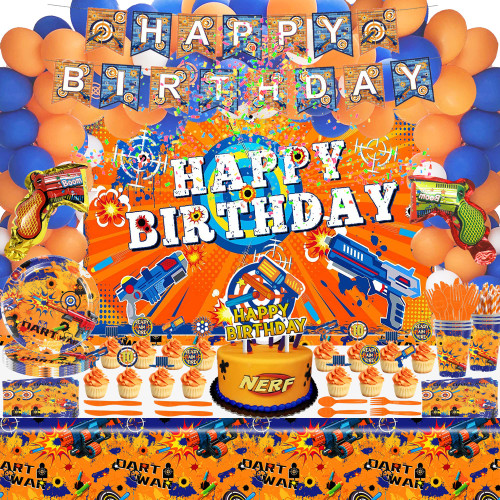 200 Pcs Dart Battle Birthday Party Supplies, Include Dart War Birthday Backdrop, Banner, Latex Balloons, Dart War Tablecloth and Inflatable Fireworks Gun for Boys Birthday Game Theme Party Decorations 200 Pcs Dart Battle Birthday Party Supplies, Include Dart War Birthday Backdrop, Banner, Latex Balloons, Dart War Tablecloth and Inflatable Fireworks Gun for Boys Birthday Game Theme Party Decorations