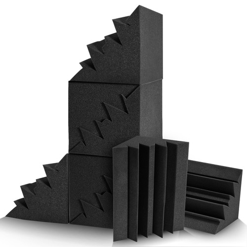 JAMELO 8-Pack Acoustic Foam Panel, 8''x8''x12'' Bass Trap Studio Foam Corner, Sound Absorbing Panels, Soundproof Acoustical Treatment for Home Office Studio(Black)