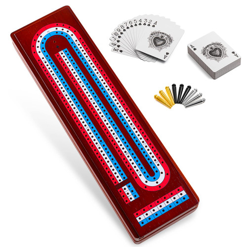 Ceebyfa Cribbage Board Game Set with Large Storage Area, Solid Wood 3 Track Cribbage Board, 9 Metal Pegs, 2 Playing Cards and Instruction. Portable Travel Board Game for All Ages(Vintage Color).