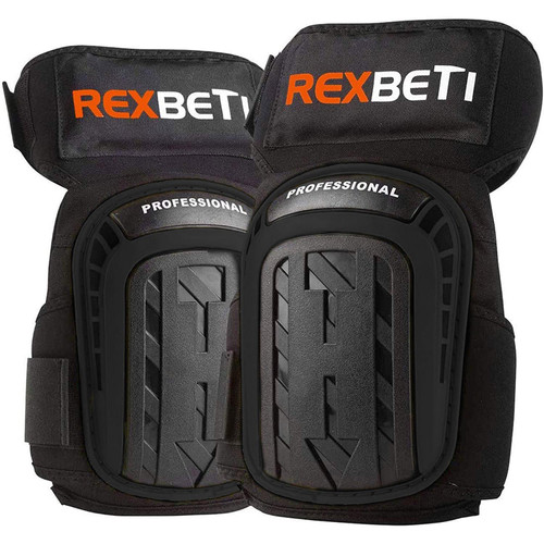 REXBETI Knee Pads for Work, Construction Knee Pads for Men, Heavy Duty Comfortable Anti-slip Foam Gel Knee Pads for Gardening Flooring and Cleaning, Extra 4 Extension Straps, Black