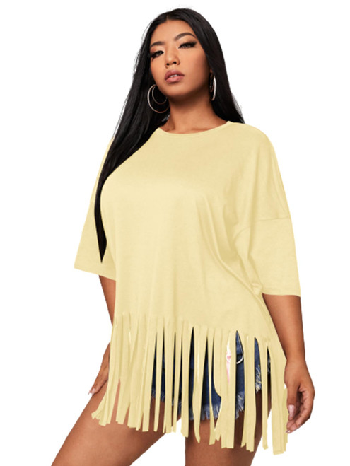 SOLY HUX Women's Plus Size Fringe Hem Half Sleeve Tee Casual Summer T Shirt Top Plain Apricot 3XL SOLY HUX Women's Plus Size Fringe Hem Half Sleeve Tee Casual Summer T Shirt Top Plain Apricot 3XL
