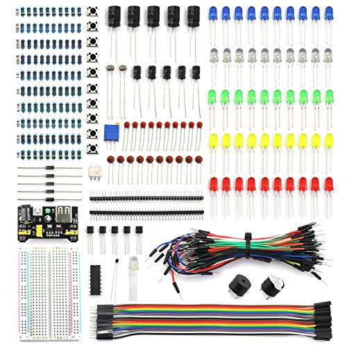 DZS Elec E2 Starter KIT Electronic Components Learning Kit 400 Breadboard, Jumper, Power Module, Resistor, Capacitor, Buzzer, Rectifier Diode, LED, Switch for Arduino, Raspberry Pi, STM32 (298pcs)