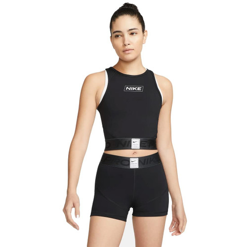 Nike Pro Dri-FIT Women's Graphic Crop Tank Top (as1, Alpha, s, Regular, Regular, Black/Dark Smoke Grey/White)