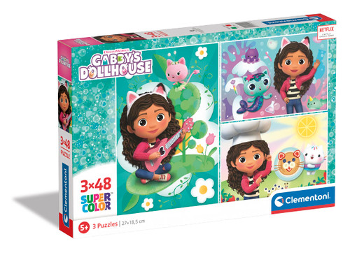Clementoni - Gabby'S Dollhouse Supercolor Dollhouse-3x48 Children 5 Years, Box Of 3 (48 Pieces), Cartoon Puzzle-Made in Italy, 25290, Multicoloured