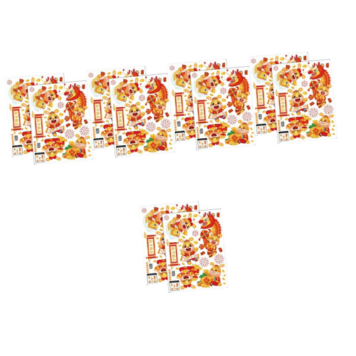 VOSAREA 10 Sheets New Year Window Stickers red Wallpaper Glass Decor Home Accents Decor Restaurant Window Sticker Decorations decoraciones para salas de casa Chinese New Year fu Stickers