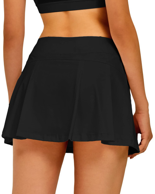 Stelle Women Tennis Skirt Golf Skorts Athletic High Waisted with Pockets Inner Shorts Sport Workout Pleated Pickleball (Black-Nylon, Medium)