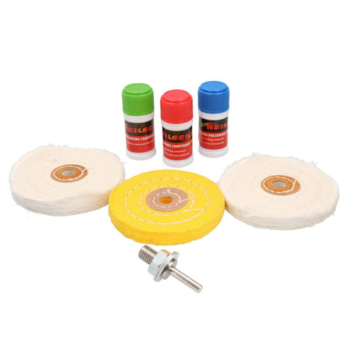 Metal Cleaning and Polishing Kit for Drills 4" 100mm Mops + Compound 7pc Kit