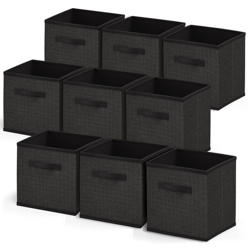 Nestl Cube Storage Bins, Foldable 9 Cube Storage Organizer Bins, Fabric Storage Cubes, Storage Basket with Handles, Black Closet Storage Bins, 11-Inch Cube Storage Bins for Bedroom, Playroom and More
