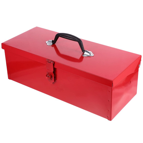 Baluue Metal Tool Box, 15 Portable Tool Box Heavy Duty Steel Tool Box with Metal Latch Closure Household Tool Storage Case for Carpenter Storehouse Metal Tool Container with Carry Handle Red