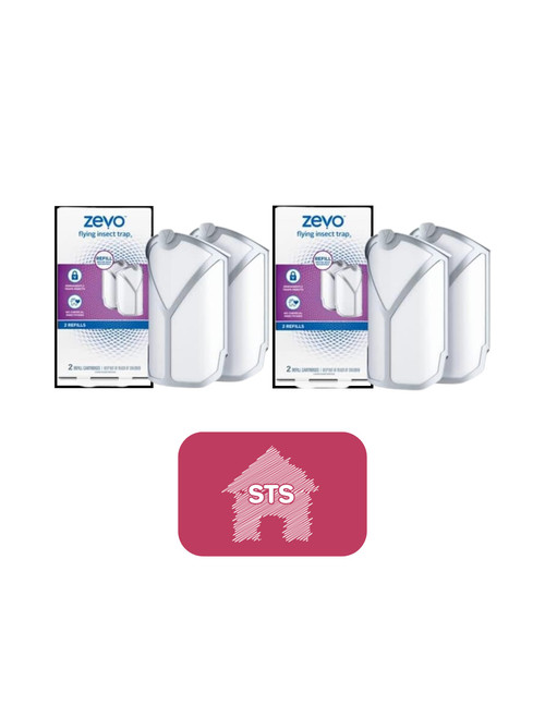 Zevo Flying Insect Trap Refill - 2 Cartridges (Pack of 2) Total 4 Cartridges | No Device, Sold Separately, Fly Trap Refill Cartridges + STS Sticker.