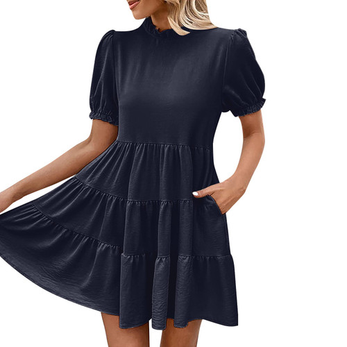 Cocktail Dresses for Women Dress for Women Casual V Neck Solid Color Short Sleeve Botton Dress Casual Dress