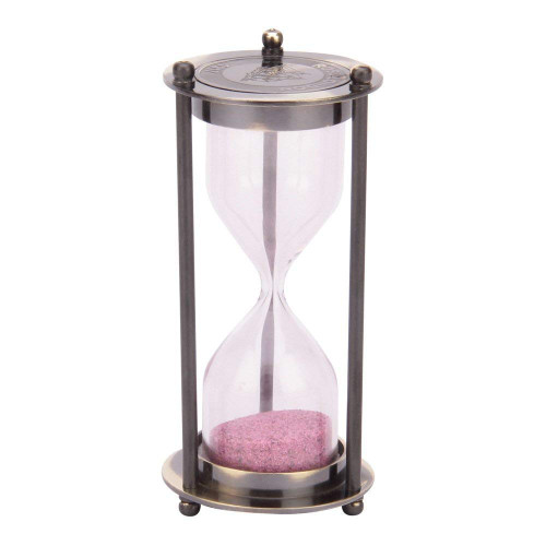 brass Sand Timer with Titanic Ship Logo Antique Finish Clock Hour Glass Nautical Decor (1 Minute, Height 4 Inches, Brown London Ross)