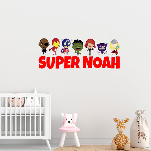 Custom Name Baby Superhero Wall Decal - Personalized Name Famous Superheros - Superhero Wall Stickers - Wall Decal for Nursery and Kids Decoration (Wide 20"x7" Height)