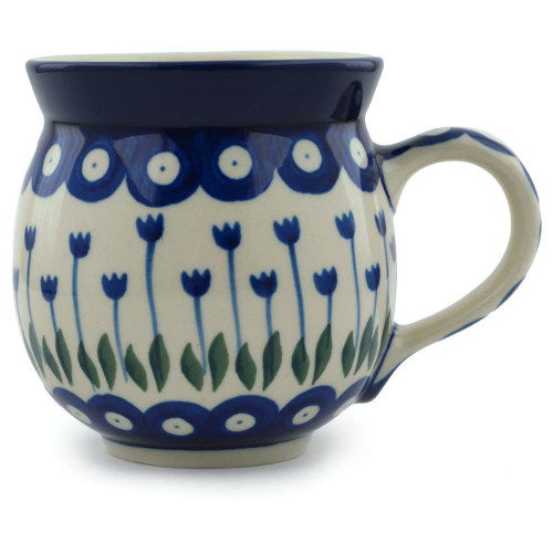 Polish Pottery Bubble Mug 12 oz Blue Tulip Peacock