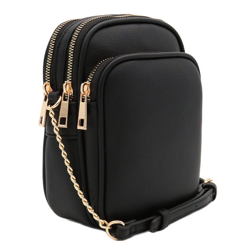FashionPuzzle Multi Pocket PU Leather Casual Crossbody Bag with Adjustable Strap (Black)