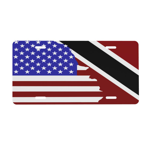 Trinidad and Tobago and USA Flag License Plate Aluminum Metal Decorative Sign License Plate 6in X12in License Plate Cover