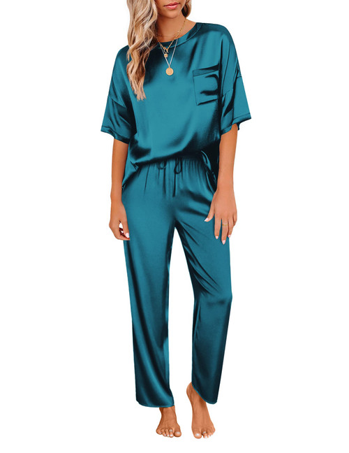 Ekouaer Womens Silk Satin Pajamas Set Two Piece Pj Sets Sleepwear Loungewear Short Sleeve Pj Sets Green Ekouaer Womens Silk Satin Pajamas Set Two Piece Pj Sets Sleepwear Loungewear Short Sleeve Pj Sets Green