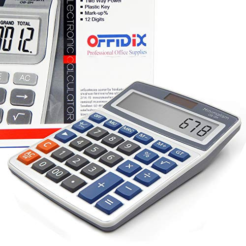 OFFIDIX Desk Calculators,Standard Function Office Desktop Calculator,Solar and Battery Dual Power Electronic Calculator Portable 12 Digit Large LCD Display Calculator Handheld Calculator (Light Blue)