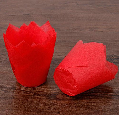 Sopeace Tulip Baking Cups | Cupcake or Muffin Liners , 100 Count (Red)