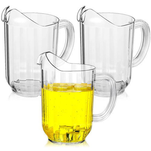 Tessco Plastic Pitchers 60 Ounce Clear Restaurant Pitcher Jug Large Water Pitcher Carafe Serve Milk Tea Juice Drink for Parties Container Dispenser Beer Jar (3 Pcs)