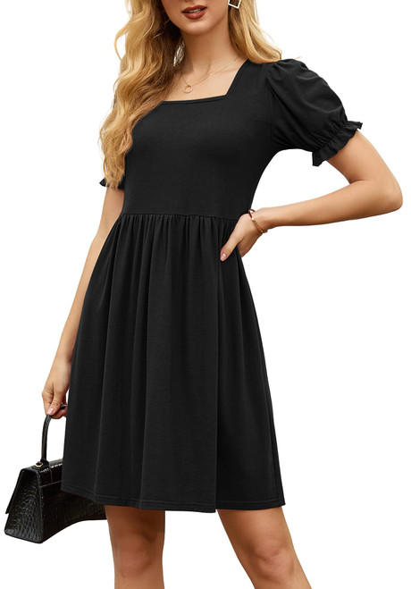 GRECERELLE Womens Black Summer Dresses Square Neck Ruffle Puff Sleeve A-Line Casual Mini Dress GRECERELLE Womens Black Summer Dresses Square Neck Ruffle Puff Sleeve A-Line Casual Mini Dress