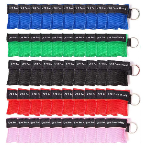 ifory 50 Packs CPR Pocket Mask Keychain, CPR Face Shield with One Way Valve Breathing Barrier for First Aid or ADE Training