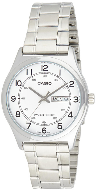 Casio MTP-V006D-7B2 Men's Stainless Steel Easy Reader White Dial Day Date Analog Dress Watch