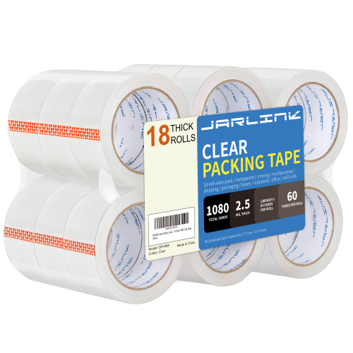 JARLINK Clear Packing Tape (18 Rolls), Heavy Duty Packaging Tape for Shipping Packaging Moving Sealing, 2.5mil Thick, 1.88 inches Wide, 60 Yards Per Roll, 1080 Total Yards