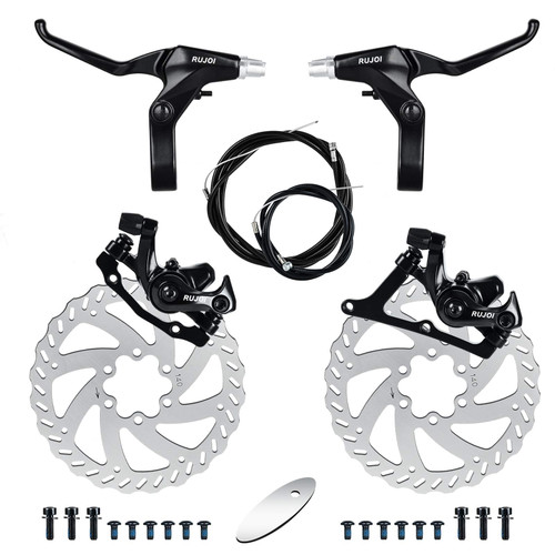 RUJOI Bike Disc Brake Kit, Aluminum Front and Rear Caliper, Full Aluminum Alloy Bicycle Brake Lever, 160mm Rotor, Mechanic Tool-Free Pad Adjuster for Road Bike, Mountain Bike (140mm Disc Brake kit)