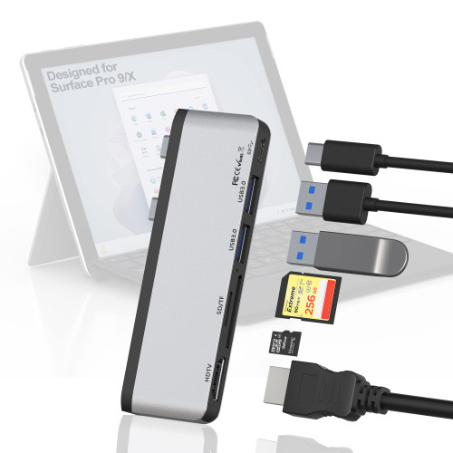 Surface Pro 9 Docking Station with 4K HDMI, USB C Thunderbolt 4 (Display+PD Charging+Data), USB 3.0 * 2, SD&TF Card Slot, Docking Station Dual Monitor(HDMI+USB C) for Surface Pro 9/Pro X