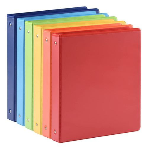 1-inch 3 Ring Binder with 2 Interior Pockets, 1'' Basic Binders Holds US Letter Size 8.5'' x 11'' Paper - Durable, Versatile Binders for Office, Home, and School Use, 6 Pack (6-Color Assorted)