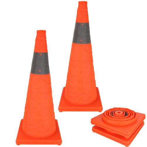 LOEQIAN 2 Pack 28 inch Collapsible Traffic Safety Cones, Orange Parking Cones, Foldable Safety Road Cones for Parking Lot & Driving Practice