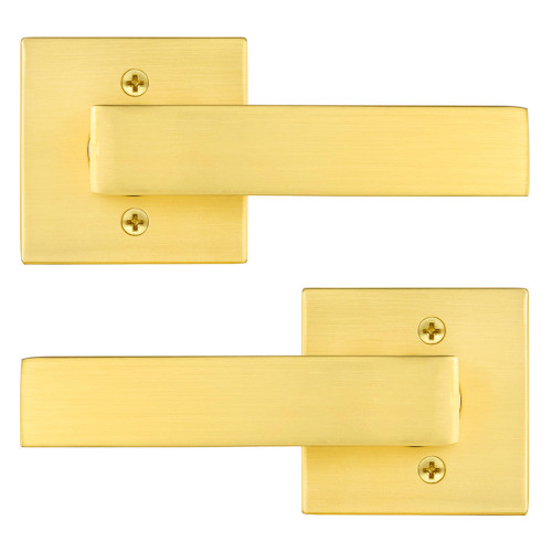 HIEMEY Dummy Door Lever Satin Brass,Dummy Door Handles for Closet/French Doors,Gold Dummy Door Knob Interior(2 Pack)