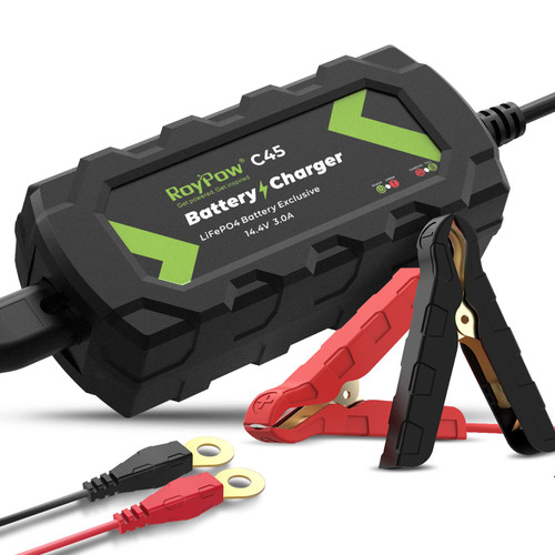 RoyPow 12V Battery Charger 3-Amp Automatic Smart Battery Maintainer, Trickle Charger, and Battery Desulfator with Alligator Clamp and Ring Terminal