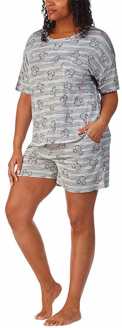 Disney Womens Short Pajama Set with Pockets (Gray Minnie Mouse, Large)