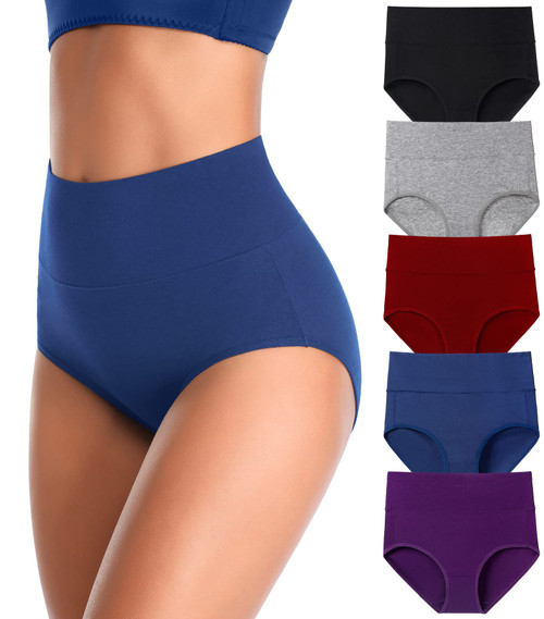 K-CHEONY Women's Underwear, High Waist Cotton Breathable Full Coverage Panties Brief Multipack Regular and Plus Size (Dark Assorted, 5 Pack, XXX-Large)