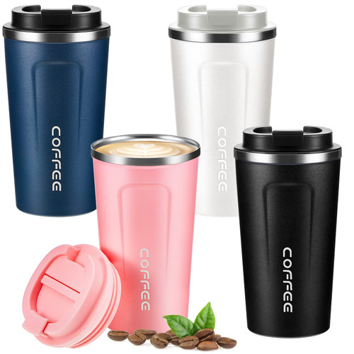 4 Pcs 17 oz Stainless Steel Vacuum Insulated Tumblers Coffee Travel Mug Leakproof Coffee Cup with Lid Reusable Thermal Cup for Coffee, Tea, Beer, Hot and Cold Drinks, 4 Colors
