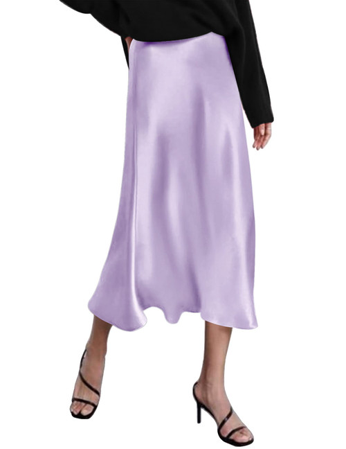 Zeagoo Satin Midi Skirt High Waist Silk Skirts for Women Summer Midi Skirts Lilac