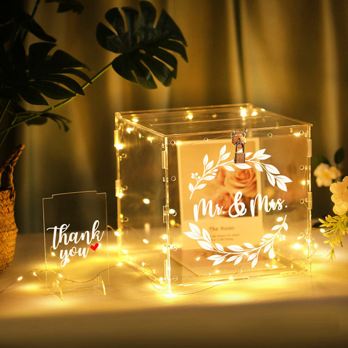 HYMENEX Wedding Card Box, Acrylic Card Box for Wedding Reception, Wedding Card Box with Lock Wedding Card Holder Decoration Gift Card Box for Wedding Anniversary Party Graduation Birthday Baby Shower