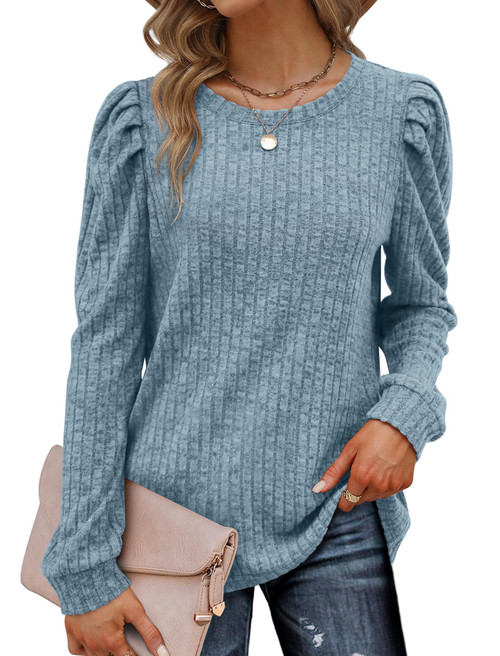 Geifa Sweaters for Women 2023 Long Sleeve Shirts Casual Fall Tunic Tops for Leggings Blue M