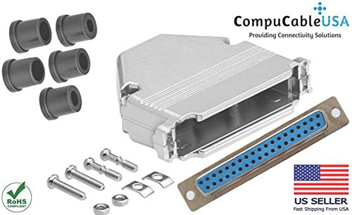 CompuCablePlusUSA.com Best DB37 Female Solder Type Connector Kit With DB37 Metal Hood+Strain Relief Grommet Best Complete DB37 Female Solder Type set Fix/Make/Assembly your own DB37 Cables