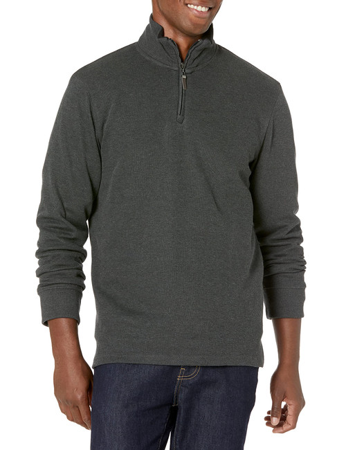 Amazon Essentials Men's Quarter-Zip French Rib Sweater, Charcoal Heather, Large