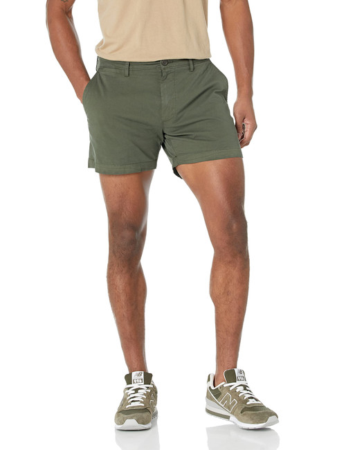 Amazon Essentials Men's Slim-Fit 5" Flat-Front Comfort Stretch Chino Short (Previously Goodthreads), Dark Green, 32