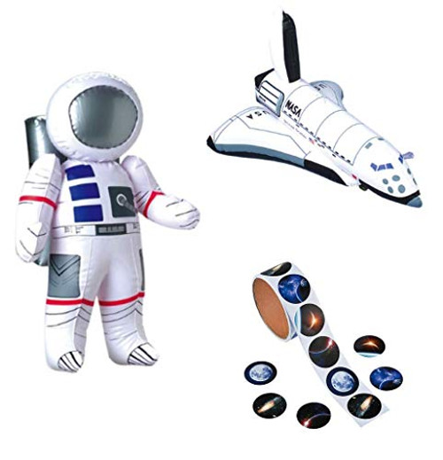 William & Douglas Space & Astronaut Party Bundle | Party Favors Include Realistic Photo Space Stickers, Inflatable Astronaut, Inflatable Space Shuttles
