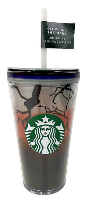 Starbucks Halloween 2022 Glow in the Dark Trees Tumbler with Stickers 16 oz