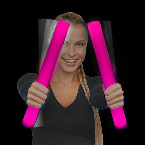 Fun Central AQ046 16 Inch 12 Pack LED Foam Stick Baton Supreme, LED Baton, Light up Baton, LED Foam Baton, Light up Foam Baton, Glowing Stick Baton, Flashing Foam Stick Baton - Pink