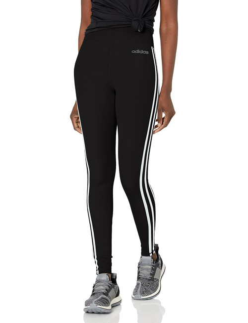 adidas Women's Standard Designed 2 Move 3-Stripes High-Rise Long Tights, Black/White, XX-Small