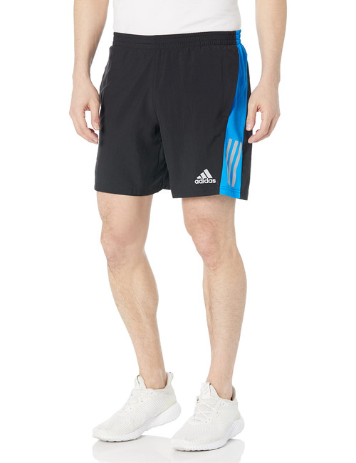 adidas mens Own the Run 7" Shorts, Black/Blue Rush/Reflective Silver, Large US