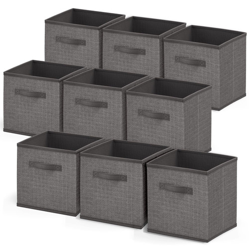 Nestl Cube Storage Bins, Foldable 9 Cube Storage Organizer Bins, Fabric Storage Cubes, Storage Basket with Handles, Grey Closet Storage Bins, 11-Inch Cube Storage Bins for Bedroom, Playroom and More