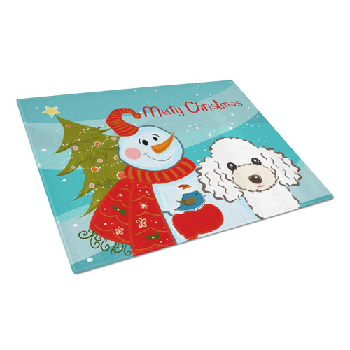 Caroline's Treasures BB1877LCB Snowman with White Poodle Glass Cutting Board Large Decorative Tempered Glass Kitchen Cutting and Serving Board Large Size Chopping Board